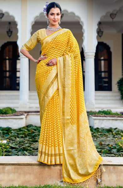 Maize Yellow Georgette Saree with Zari Weaving