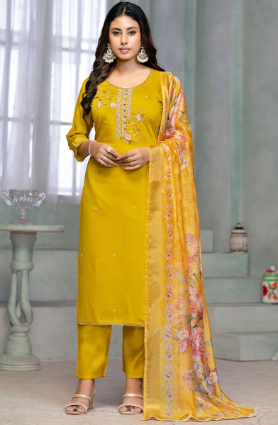 Maize Yellow Rayon Cotton Readymade Pant Kameez