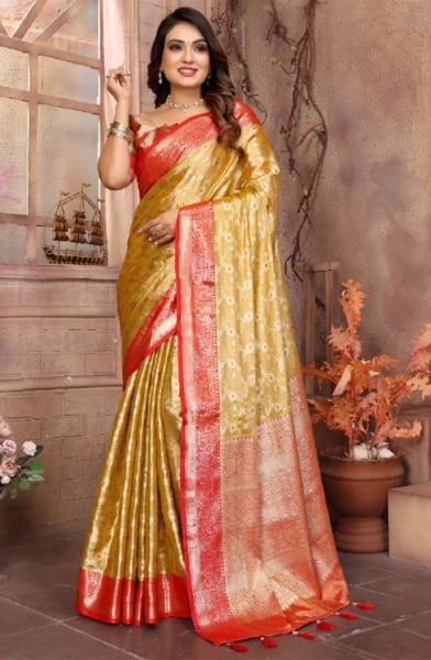 Maize Yellow Woven Handloom Tissue Silk Saree