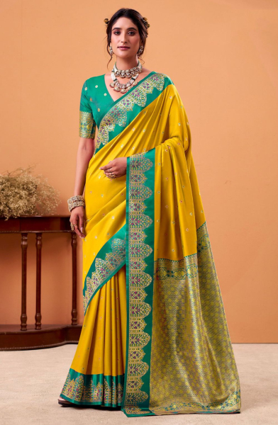 Maize Yellow Woven Satin Silk Saree