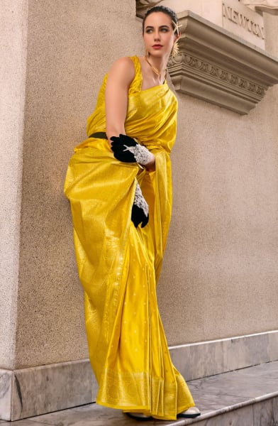 Maize Yellow Zari Woven Munga Silk Saree