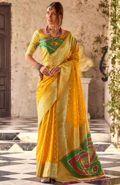 Maize Yellow Zari Woven Soft Silk Saree