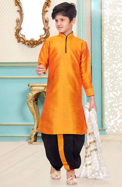 Mango Dupion Silk Kids Dhoti Kurta Set for Festival