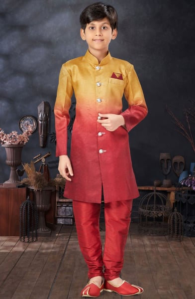 Maroon and Golden Silk Kids Indo Western