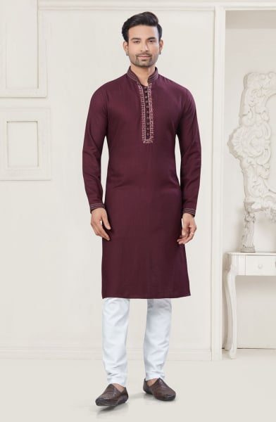 Maroon Cotton Kurta Pyjama Set