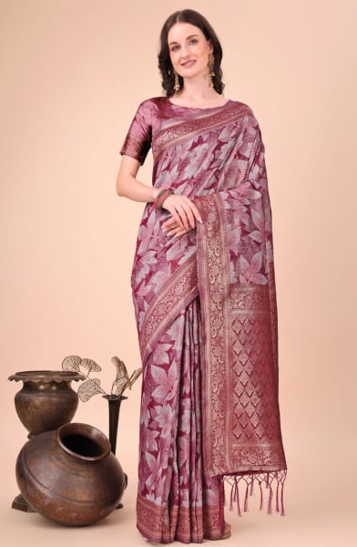Maroon Cotton Printed Saree