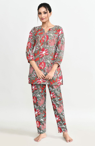 Maroon Cotton Readymade Co-Ord Set