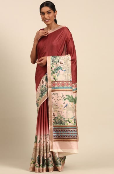 Maroon Cotton Woven Saree