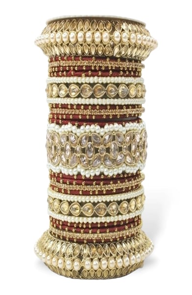 Maroon Designer Bangle Set with Moti and Stones