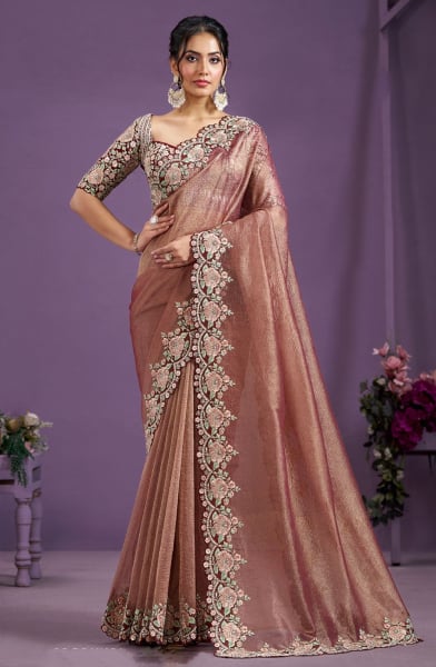 Maroon Designer Embroidered Saree