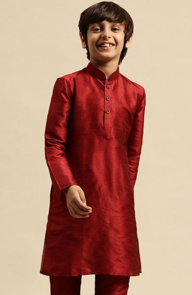 Maroon Dupion Silk Boys Kurta