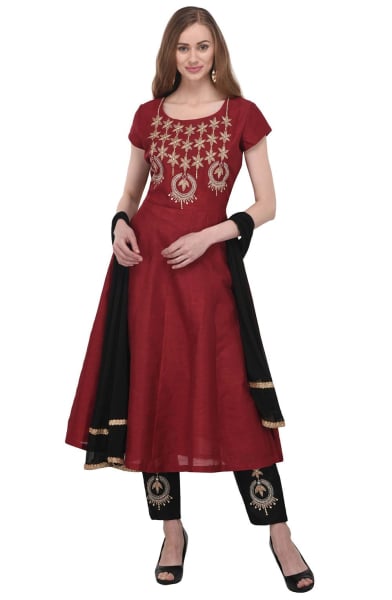Maroon Dupion Silk Readymade Plus Size Suit