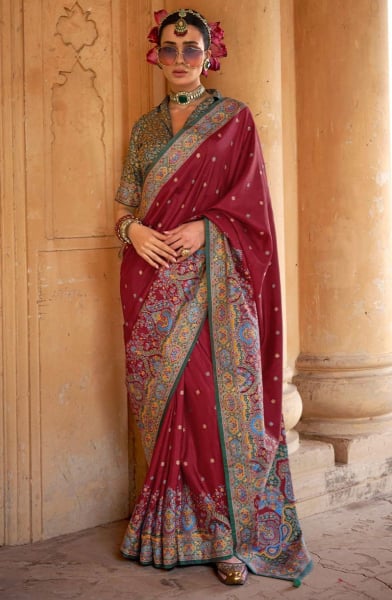 Maroon Embellished Viscose Silk Saree