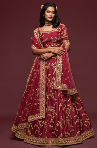 Maroon Embroidered Art Silk Designer Lehenga Choli