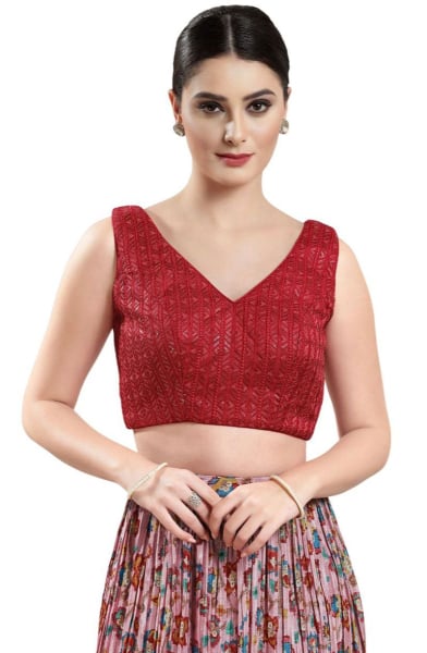 Maroon Embroidered Brocade Blouse