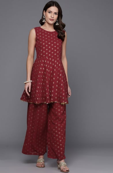 Maroon Georgette Co-Ord Set