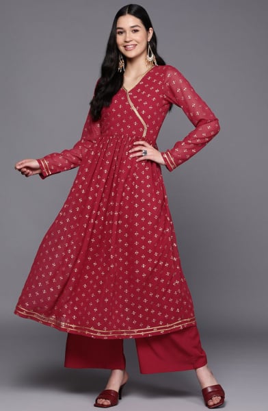 Maroon Georgette Readymade Kurta