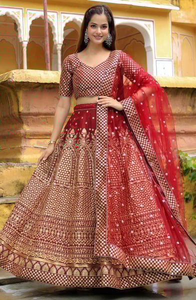 Maroon Heavy Designer Lehenga Choli Set for Ceremonial