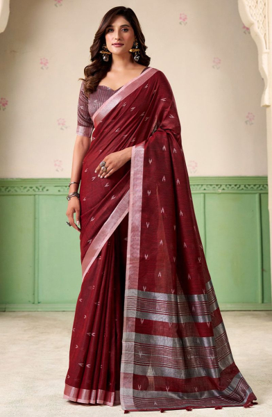 Maroon Line Silk Saree with Zari Patta