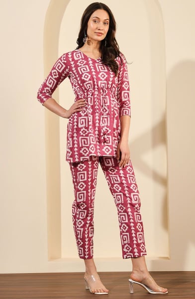 Maroon Printed Cotton Co-Ord Set