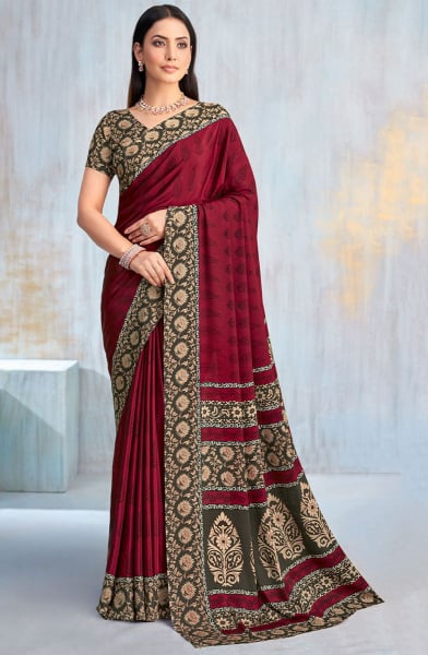 Maroon Printed Crepe Casual Saree
