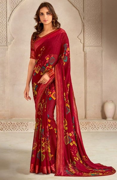 Maroon Printed Georgette Saree