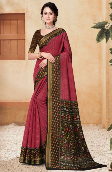 Maroon Printed Mal Cotton Saree