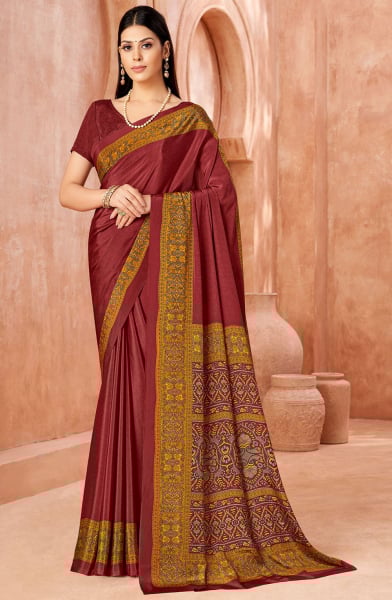 Maroon Printed Silk Crepe Saree