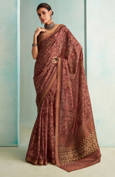 Maroon Pure Jute Printed Saree
