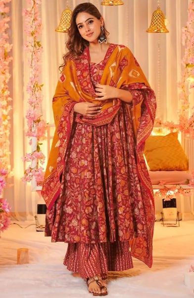 Maroon Pure Muslin Plus Size Suit