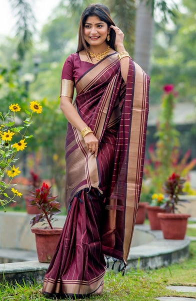 Maroon Raw Silk Zari Woven Saree