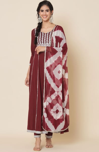 Maroon Rayon Readymade Pant Kameez