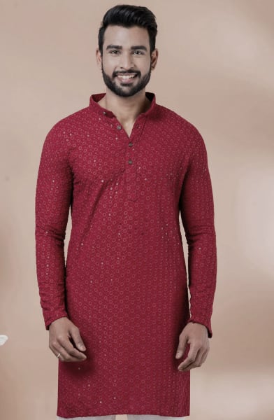 Maroon Rayon Sequins work Kurta
