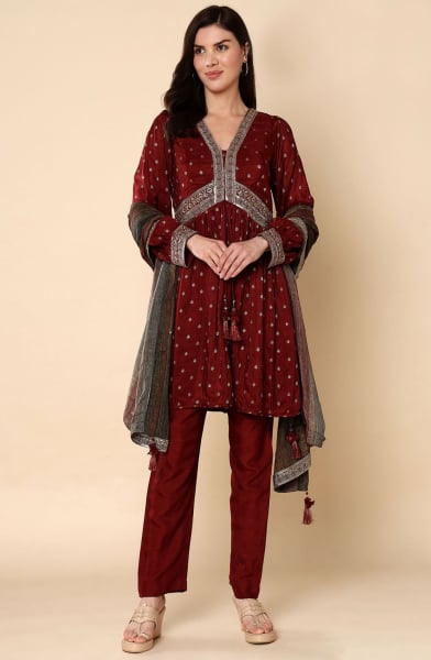 Maroon Ready to Wear Pant Kameez Suit