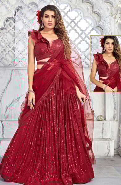 Maroon Readymade Designer Lehenga Choli Set