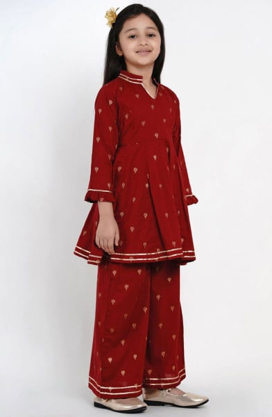 Maroon Readymade Sarara Kameez Suit for Girls