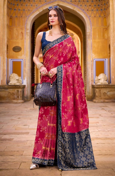 Maroon Satin Tissue Silk Saree for Party