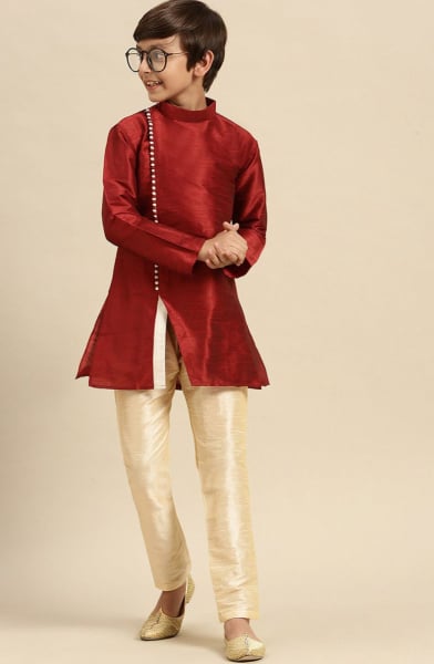 Maroon Silk Boys Kurta Set