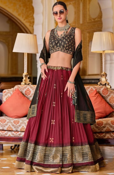 Maroon Silk Designer Readymade Lehenga Choli