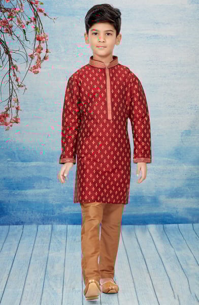 Maroon Silk Dupion Kids Kurta Set