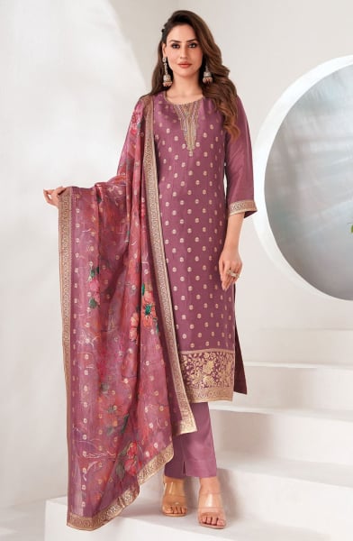 Maroon Silk Readymade Pant Kameez Suit