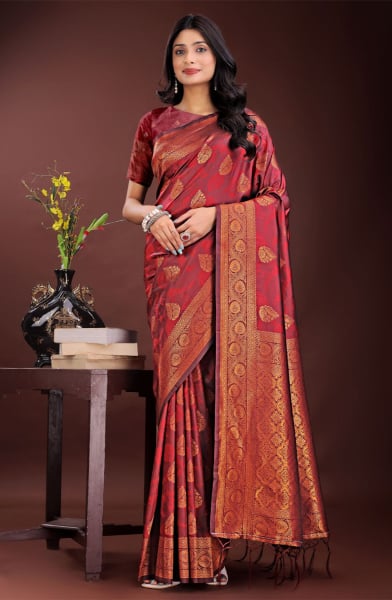 Maroon Silk Saree for Festival