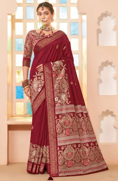 Maroon Silk Saree for Festival