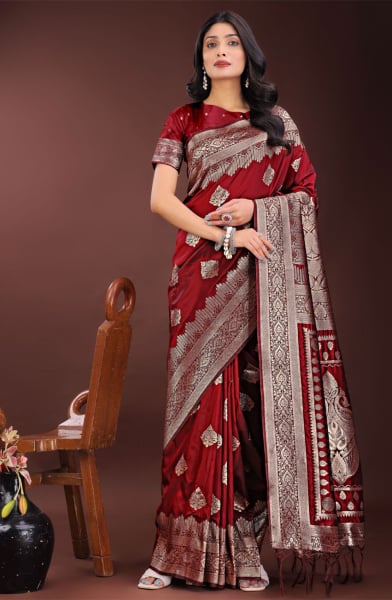 Maroon Silk Woven Saree