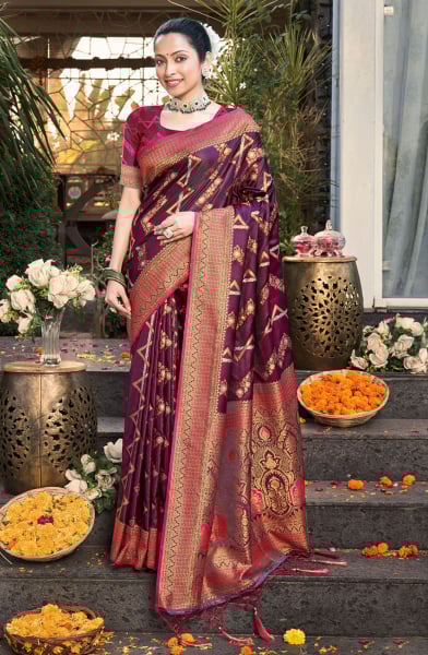 Maroon Silk Zari Woven Saree