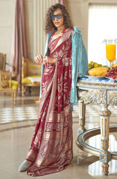 Maroon Viscose Georgette Saree for Party