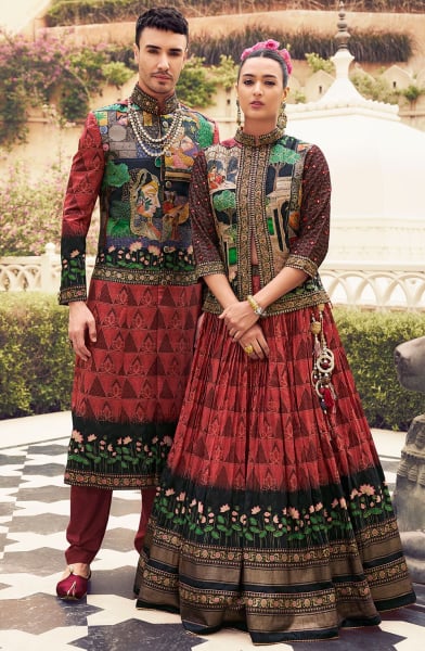 Maroon Viscose Silk Designer Combo
