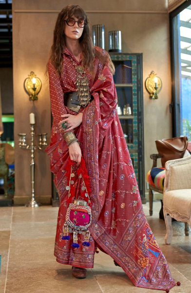 Maroon Viscose Silk Saree for Festival