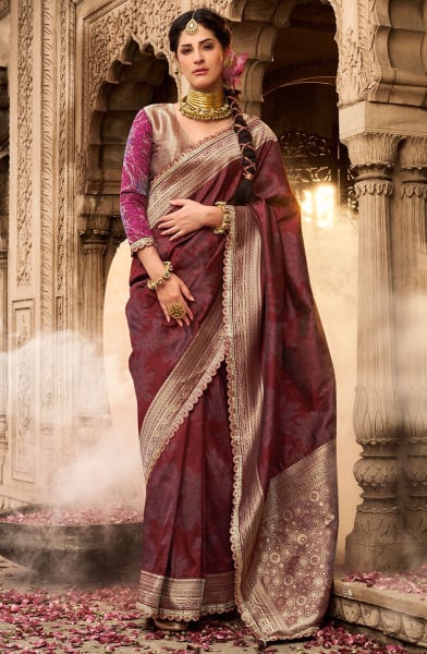 Maroon Woven Banarasi Silk Saree