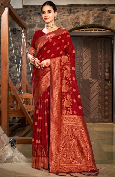 Maroon Woven Silk Saree for Ceremonial